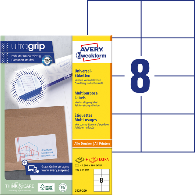 Etiket Avery 3427-200 105x74mm wit 1600 stuks — Foto 2 van 2