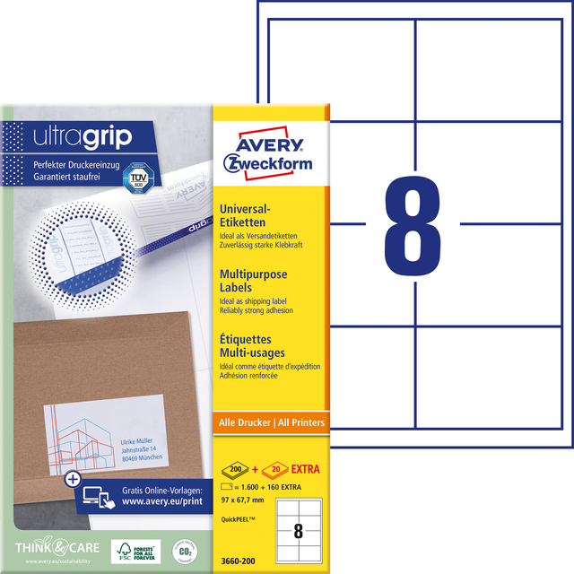 Etiket Avery 3660-200 97x67.7mm wit 1600 stuks — Foto 2 van 2