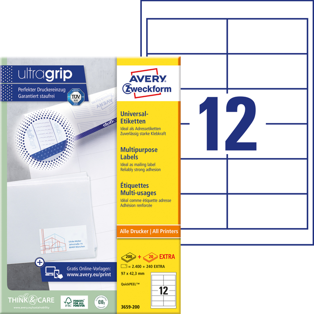 Etiket Avery 3659-200 97x42.3mm wit 2400 stuks — Foto 2 van 2