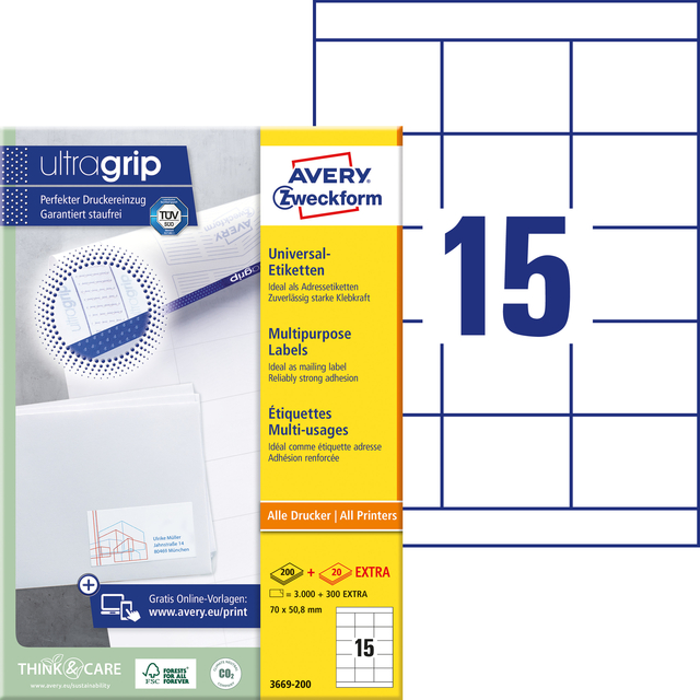 Etiket Avery 3669-200 70x50.8mm wit 3000 stuks — Foto 2 van 2