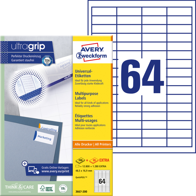 Etiket Avery 3667-200 48.5x16.9mm wit 12800 stuks — Foto 2 van 2