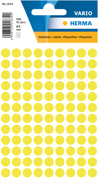 Etiket HERMA 1834 rond 8mm fluor geel 540stuks afbeelding