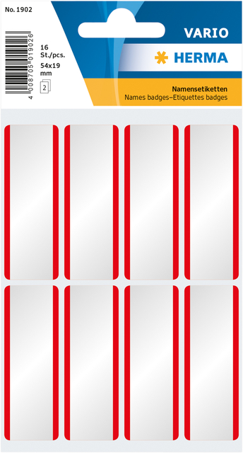 Naambadge etiket HERMA 1902 54x19mm wit/rood 16 stuks