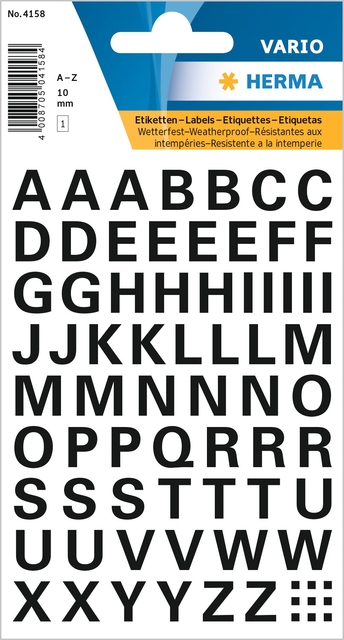 Etiket HERMA 4158 10mm letters A-Z zwart afbeelding
