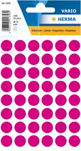 Etiket HERMA 1856 rond 13mm roze 240 etiketten afbeelding