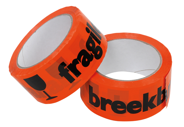 Waarschuwingstape IEZZY breekbaar 50mmx66m oranje/zwart afbeelding