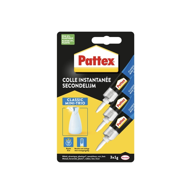 Secondelijm Pattex Classic mini trio tube 3x1gram op blister afbeelding