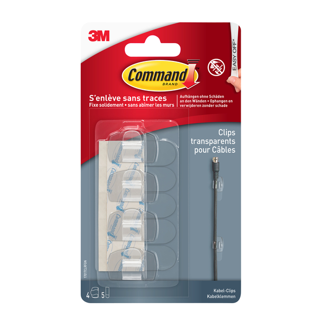 Kabelklem Command rond incl bevestigingsstrips transparant 4 stuks afbeelding