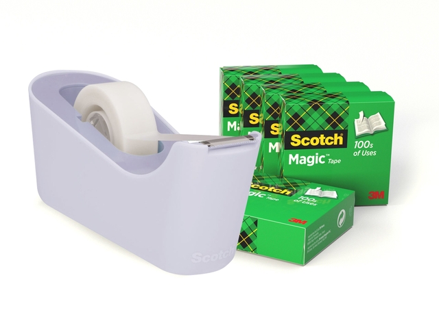 Plakbandhouder Scotch C18 lavendel + 6 rollen magic tape 19mmx33m afbeelding