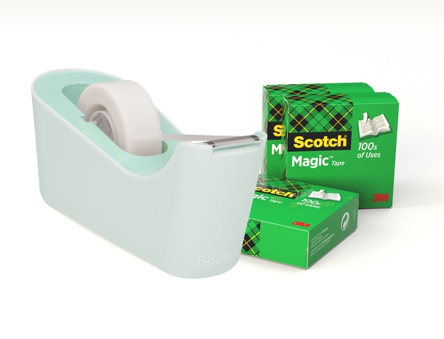 Plakbandhouder Scotch C18 mint + 4 rollen magic tape 19mmx33m afbeelding