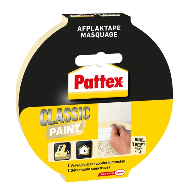 Afplaktape Pattex Classic 19mmx50m creme afbeelding