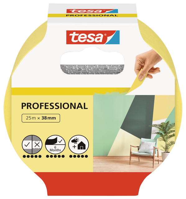 Afplaktape tesa® Professional 25mx38mm geel afbeelding