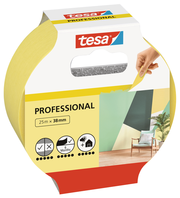 Afplaktape tesa®  Professional 25mx38mm geel — Foto 2 van 2