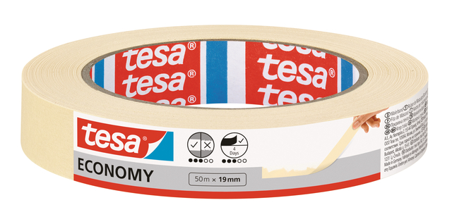 Afplaktape tesa® Economy 50mx19mm geel afbeelding