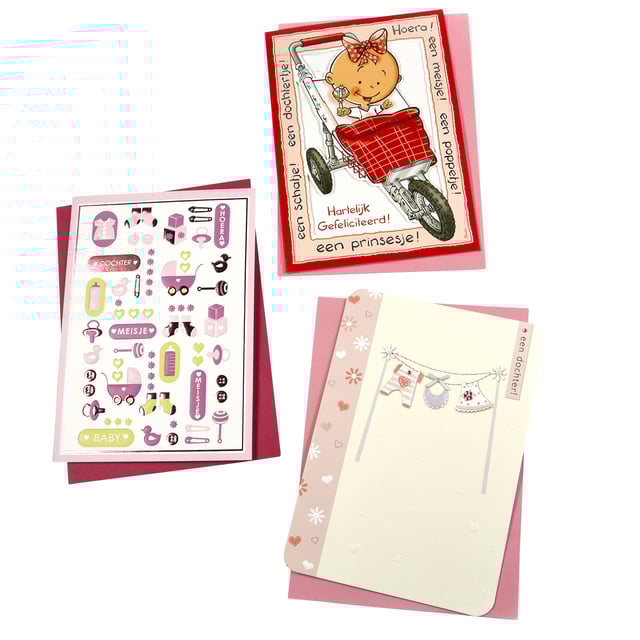 Wenskaart Paperclip navulset geboorte dochter 6 kaarten afbeelding