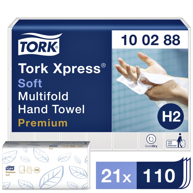 Handdoek Tork H2 Xpress Premium multifold 2-laags 212x340mm 21x110 vel wit 100288 afbeelding
