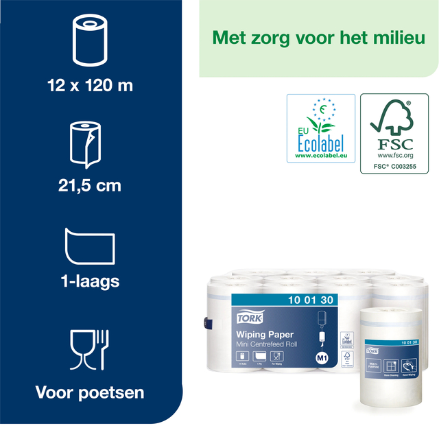Poetspapier Tork M1 Advanced 1-laags 120m wit 100130 — Foto 2 van 2