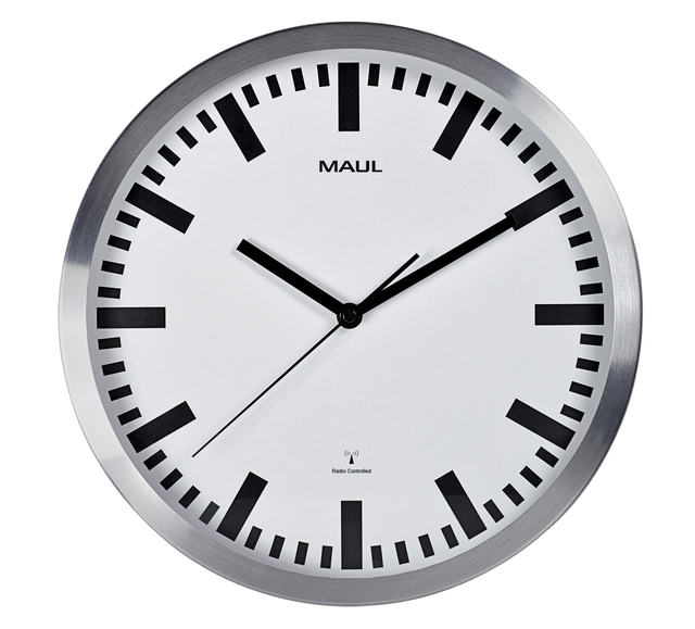 Wandklok MAUL Pilot RC Ø305x45mm aluminium frame wit incl. batterij afbeelding