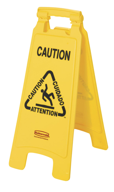 Waarschuwingsbord Rubbermaid tweezijdig meertalig 64cm geel afbeelding