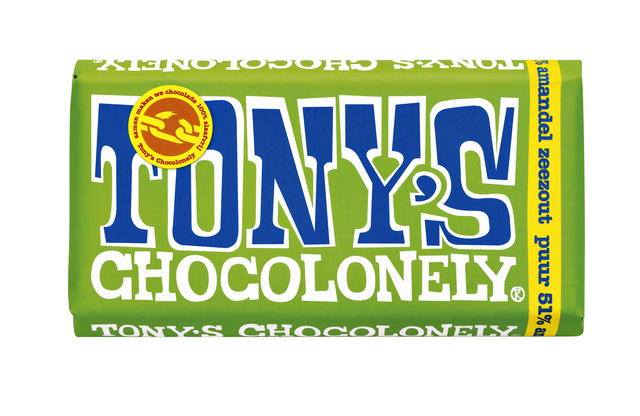 Chocolade Tony&apos;s Chocolonely puur amandel zeezout reep 180gr afbeelding