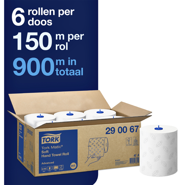 Handdoekrol Tork H1 Matic Advanced 2-laags 150m wit 290067 — Foto 2 van 2