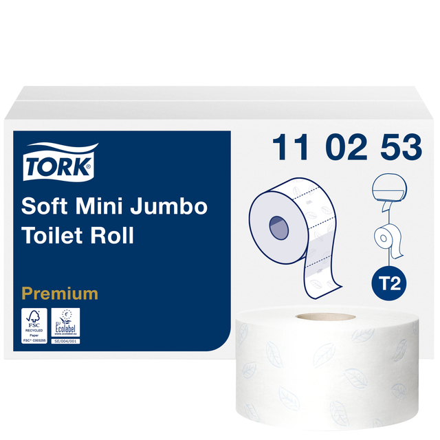 Toiletpapier Tork T2 Premium jumbo klein 2-laags 170m wit 110253 afbeelding