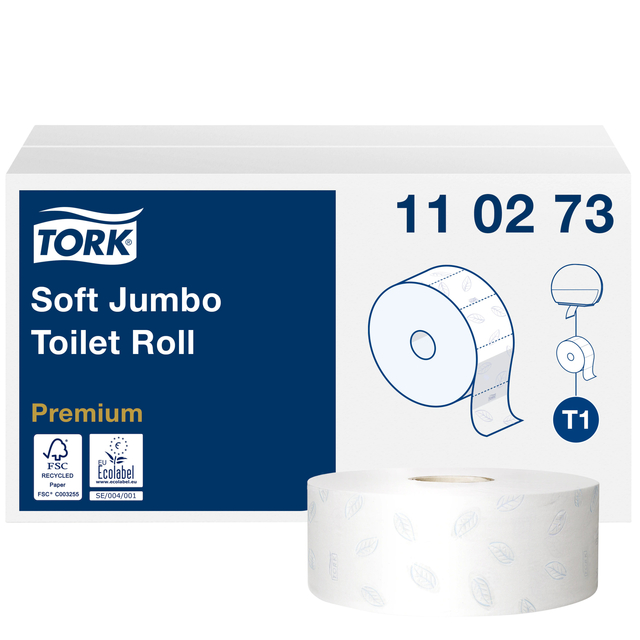 Toiletpapier Tork T1 Premium jumbo 2-laags 360m wit 110273 afbeelding