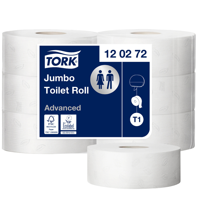 Toiletpapier Tork T1 Advanced jumbo 2-laags 360m wit 120272 afbeelding