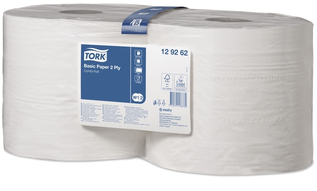 Poetspapier Tork W2 Basic Universal 2-laags 1000 vel wit 129262 afbeelding