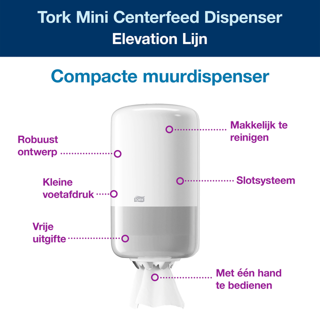 Poetspapierdispenser Tork M1 Elevation klein wit 558000 — Foto 2 van 2