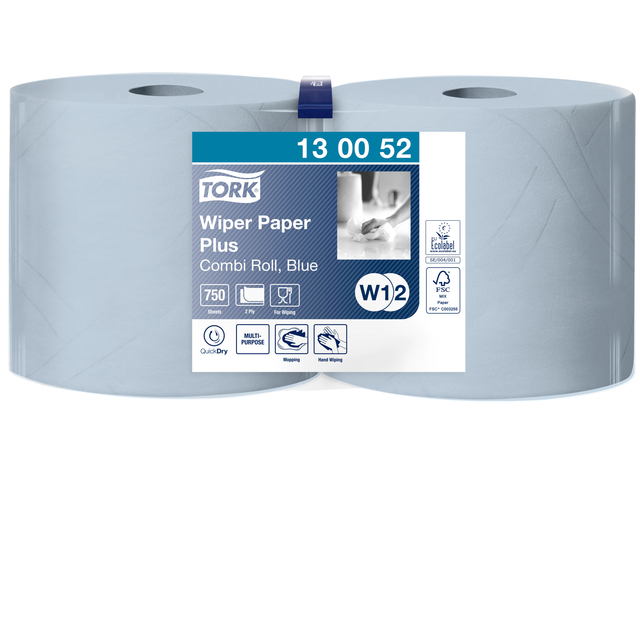 Poetspapier Tork W2 Plus Premium 2-laags 750 vel blauw 130052 afbeelding