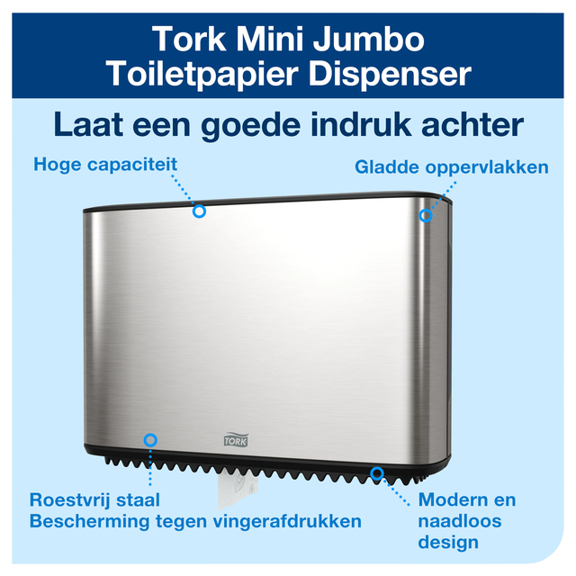 Toiletpapierdispenser Tork Image Lijn Mini jumborol T2 Image-Gesloten- rvs 460006 — Foto 2 van 2