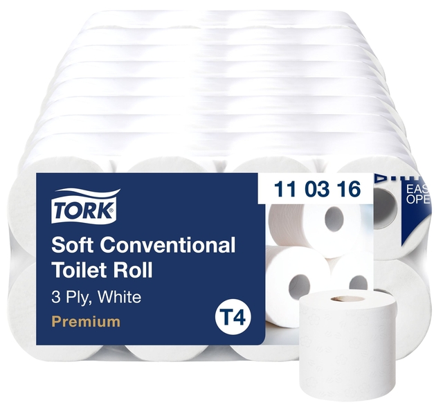 Toiletpapier Tork T4 Premium 3-laags 250 vel wit 110316 — Foto 2 van 2