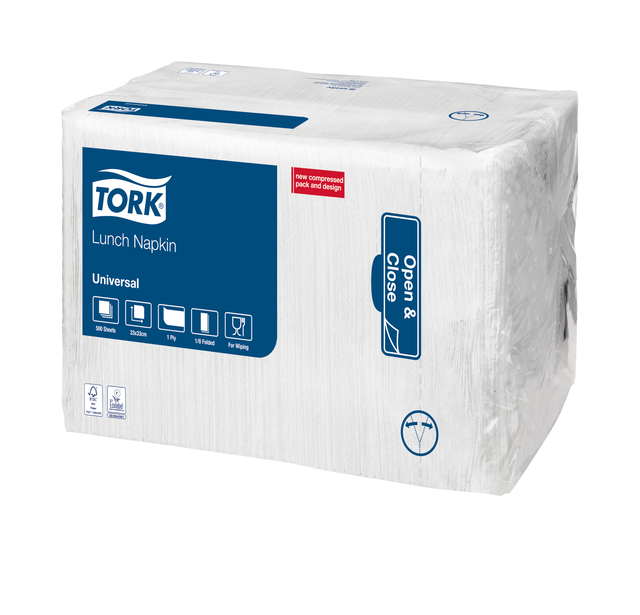 Lunchservet Tork Universal 1/8 vouw 1-laags 325x325mm 500 vel wit 509308 afbeelding