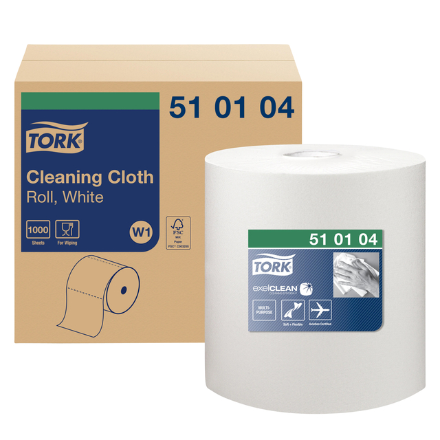 Reinigingsdoek Tork W1 Premium 1-laags 380m wit 510104 afbeelding