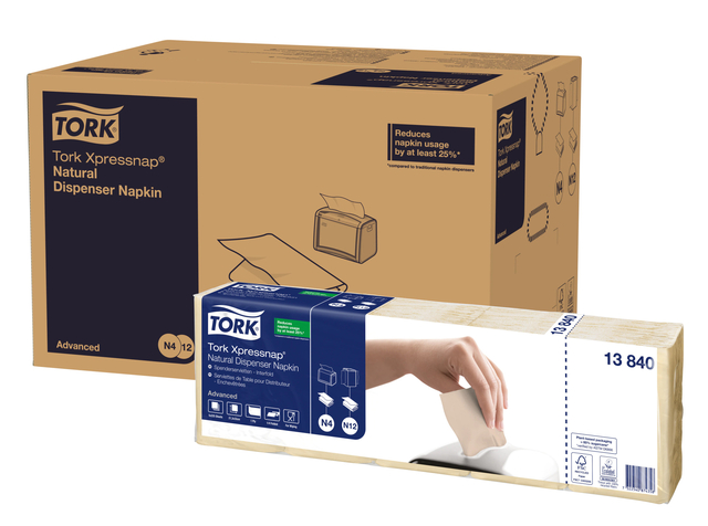 Servet Tork N4 Xpressnap Advanced 1/4 vouw 1-laags 213x330mm 1125 vel naturel 13840 afbeelding