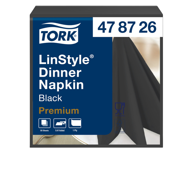 Dinerservet Tork Linstyle Premium 1/4 vouw 1-laags 390x390mm 50 vel zwart 478726 afbeelding