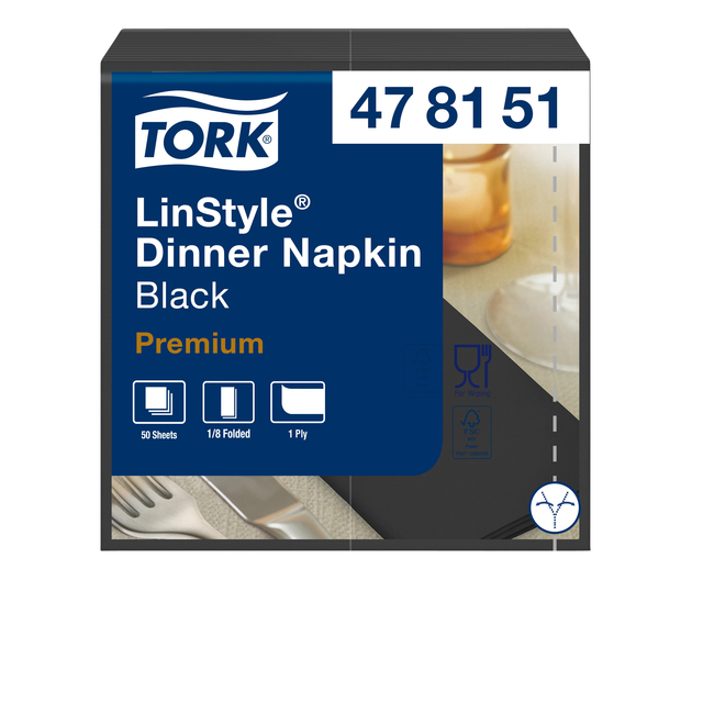 Dinerservet Tork Linstyle Premium 1/8 vouw 1-laags 390x390mm 50 vel zwart 478151 afbeelding