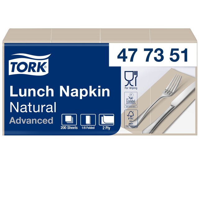 Servetten Tork Enviromental Print 1/8 gevouwen 2-laags 200st Natural 477351 afbeelding