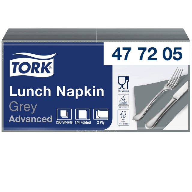 Lunchservet Tork Advanced 1/4 vouw 2-laags 328x325mm 200 vel grijs 477205 afbeelding