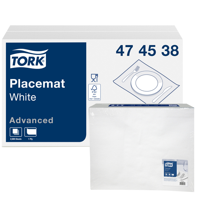 Placemat Tork Advanced 1-laags 420x270mm 500 vel wit 474539 afbeelding
