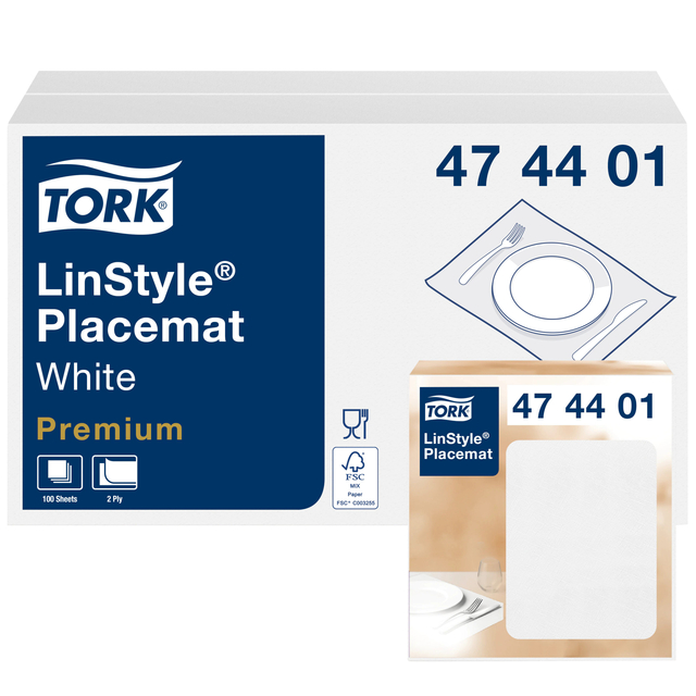 Placemat Tork Linstyle Premium 2-laags 390x300mm 100 vel wit 474401 afbeelding