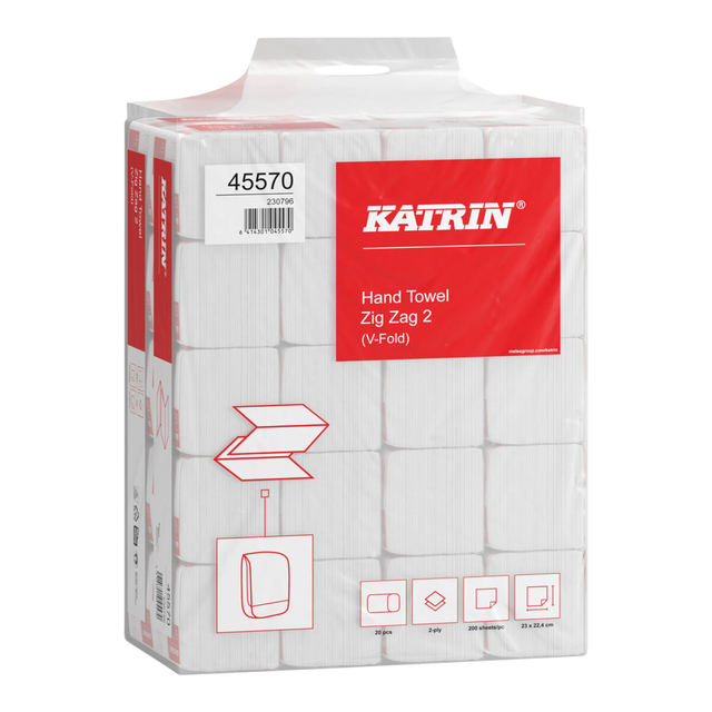 Handdoek Katrin z-vouw 2-laags 224x230mm 20x200 vel wit 45570 afbeelding