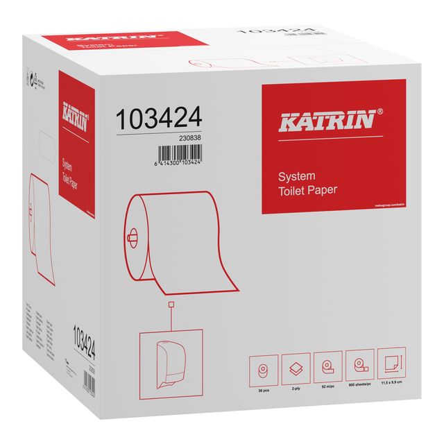 Toiletpapier Katrin systeemrol 2-laags 92m wit 103424 — Foto 2 van 2