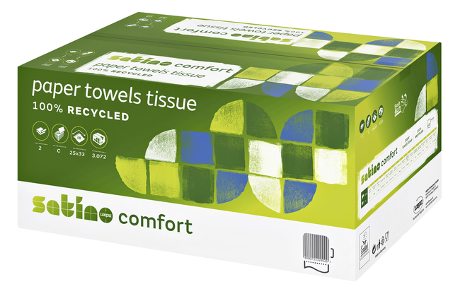Handdoek Satino PT3 Comfort c-vouw 2-laags 250x320mm 24x128 vel wit 277420 afbeelding