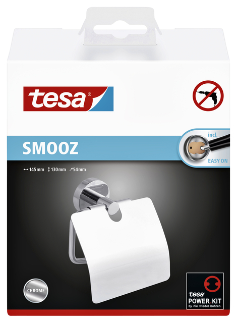 Toiletrolhouder met deksel tesa® Smooz hoogglans verchroomd metaal zelfklevend — Foto 2 van 2