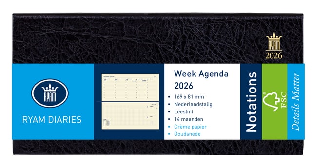 Agenda 2026 Ryam Notations Mundior 7dagen/2pagina&apos;s landscape zwart afbeelding