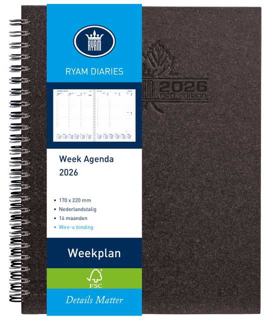 Agenda 2026 Ryam Weekplan Wire-o 7dagen/2pagina&apos;s zwart afbeelding