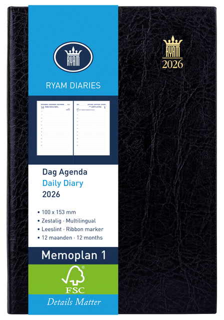 Agenda 2026 Ryam Memoplan 1 Mundior 1dag/1pagina zwart afbeelding