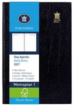 Agenda 2027 Ryam Memoplan 1 Mundior 1dag/1pagina zwart